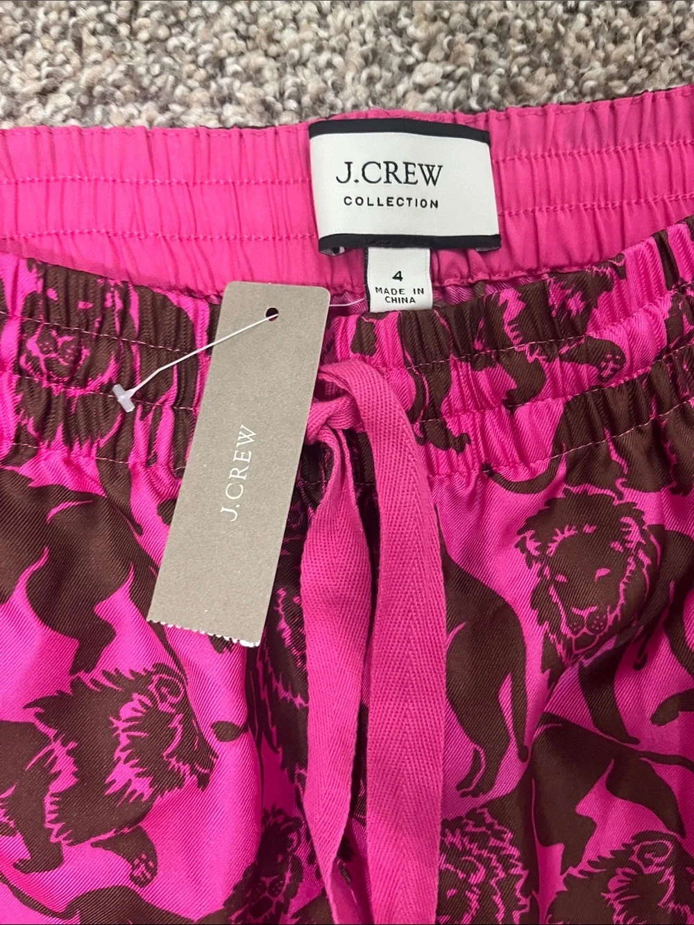 J. Crew Hot Pink and Brown Lion-Print Lounge Pants